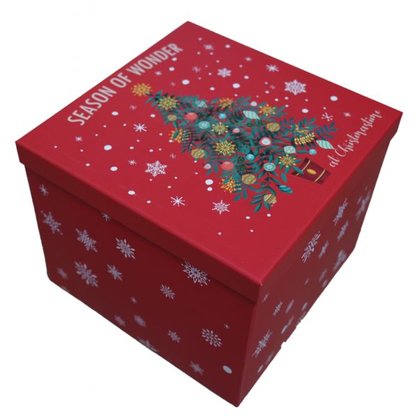 Duże pudełko świąteczne 25x25x20 cm z choinką na prezent
